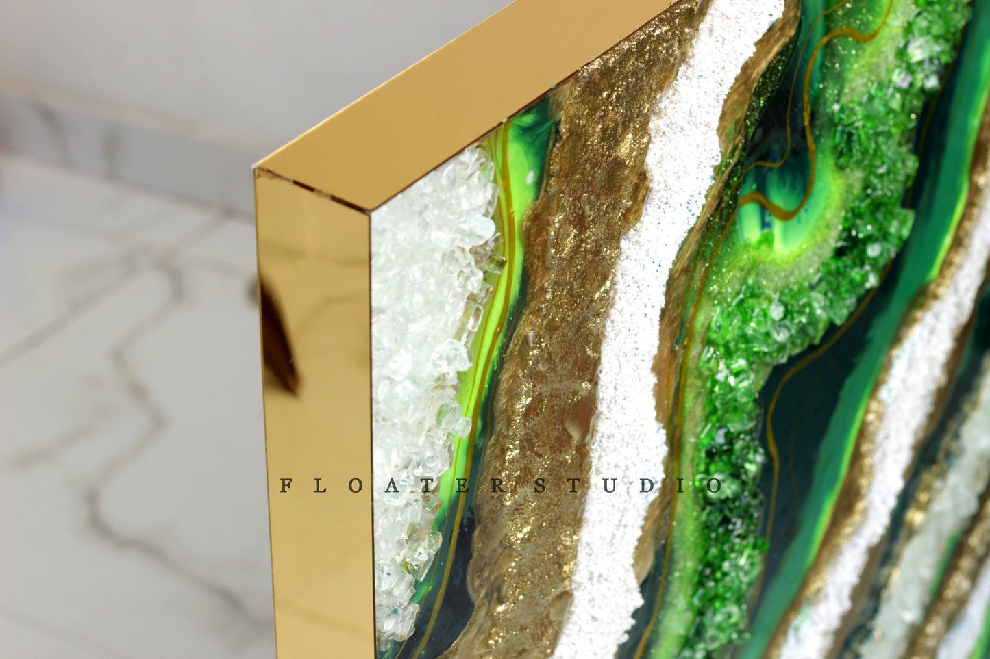 Resin Geode Panel, Green Golden Resin wall Geode Panel, Wall Decor, Customization Available