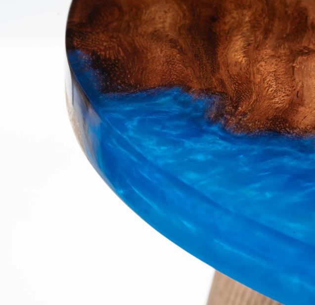 Blue Resin Coffee Table, and Wood Resin Slice, Customization Available