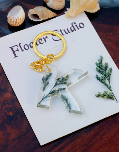 Alphabet Resin Keychain, Letter Keychain, Yellow and Pink Flower Resin Keychain