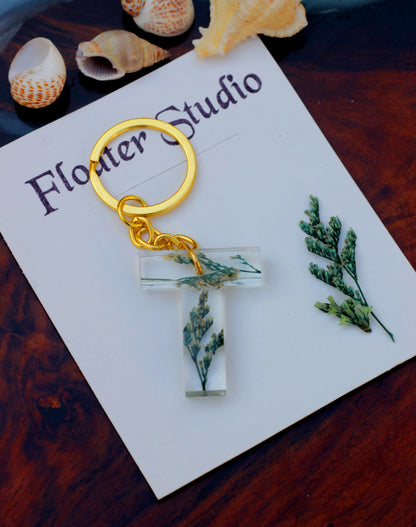 Alphabet Resin Keychain, Letter Keychain, Yellow and Pink Flower Resin Keychain