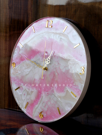 Pink and White Resin Clock, Resin Clock for Wall Décor, Size Available 14 inch, 16inch and 18 inch