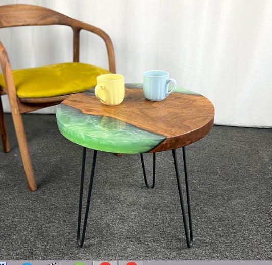 Resin Round Table, Light Green Pearl Color resin or wood Side Table