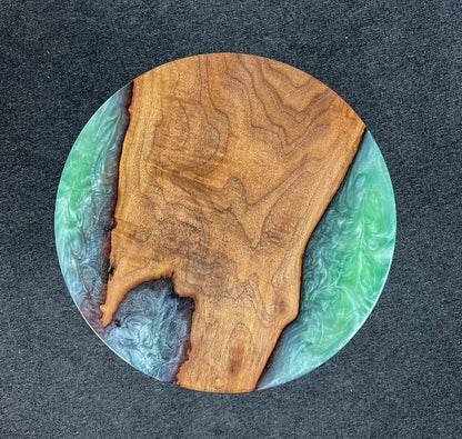 Resin Round Table, Light Green Pearl Color resin or wood Side Table