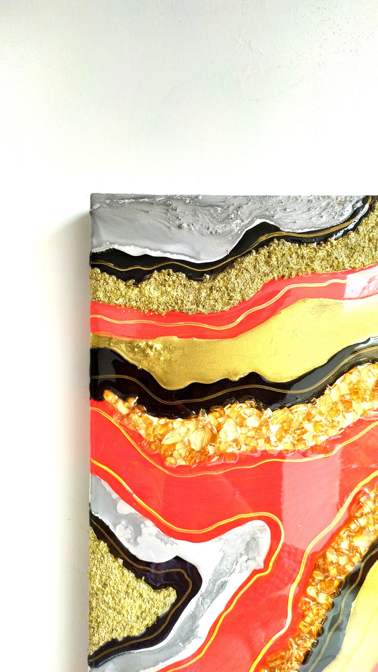 Resin Geode Wall Art for Home, Office Décor, Red, Golden and Black Color Panel (Customization Available)