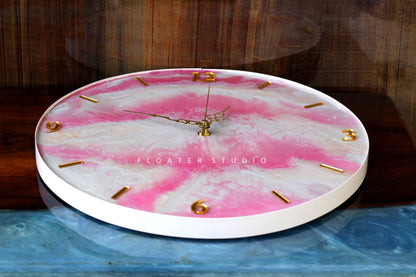 Pink and White Resin Clock, Resin Clock for Wall Décor, Size Available 14 inch, 16inch and 18 inch