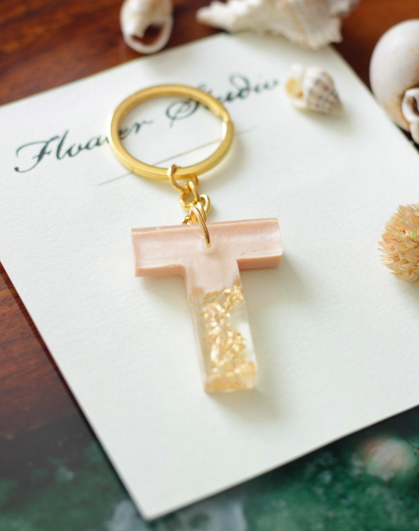 Resin Letter Key Chain, Resin Alphabet keychain, Baby Pink and Golden Color keychain, Resin keychain, Gold Keychain best gift ideas