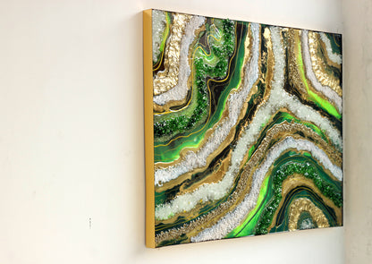 Resin Geode Panel, Green Golden Resin wall Geode Panel, Wall Decor, Customization Available