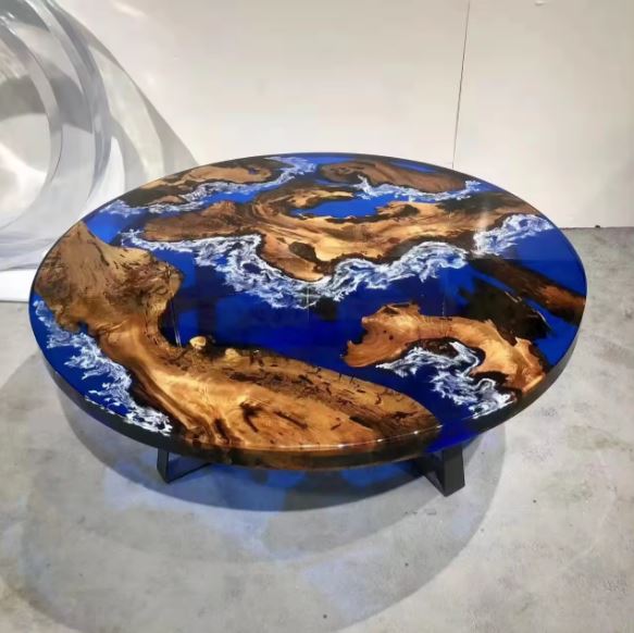 Epoxy Resin Coffee Table, Blue Color Coffee Table